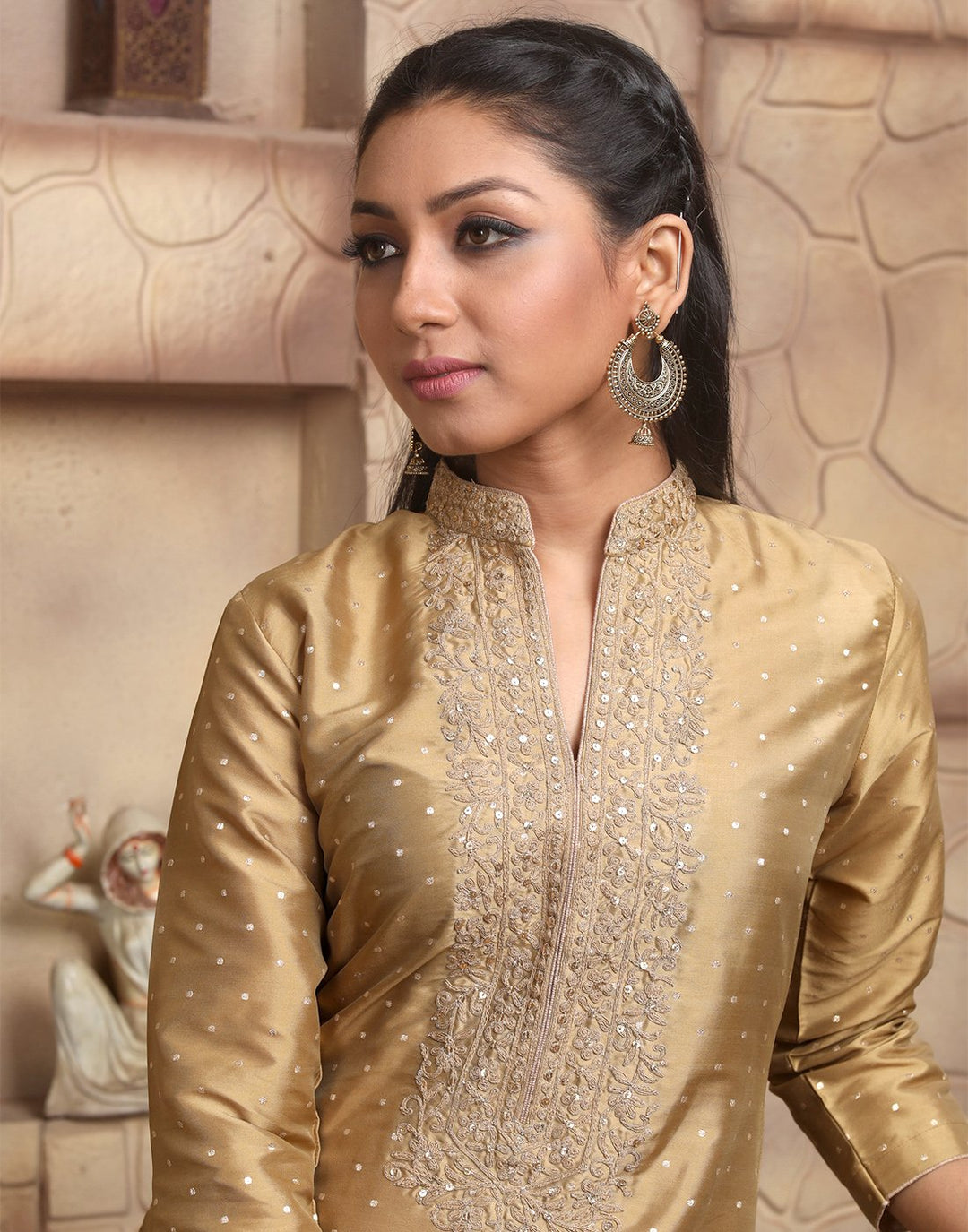 MBZ Meena Bazaar-Straight Chanderi Kurta with Plazzo Pants