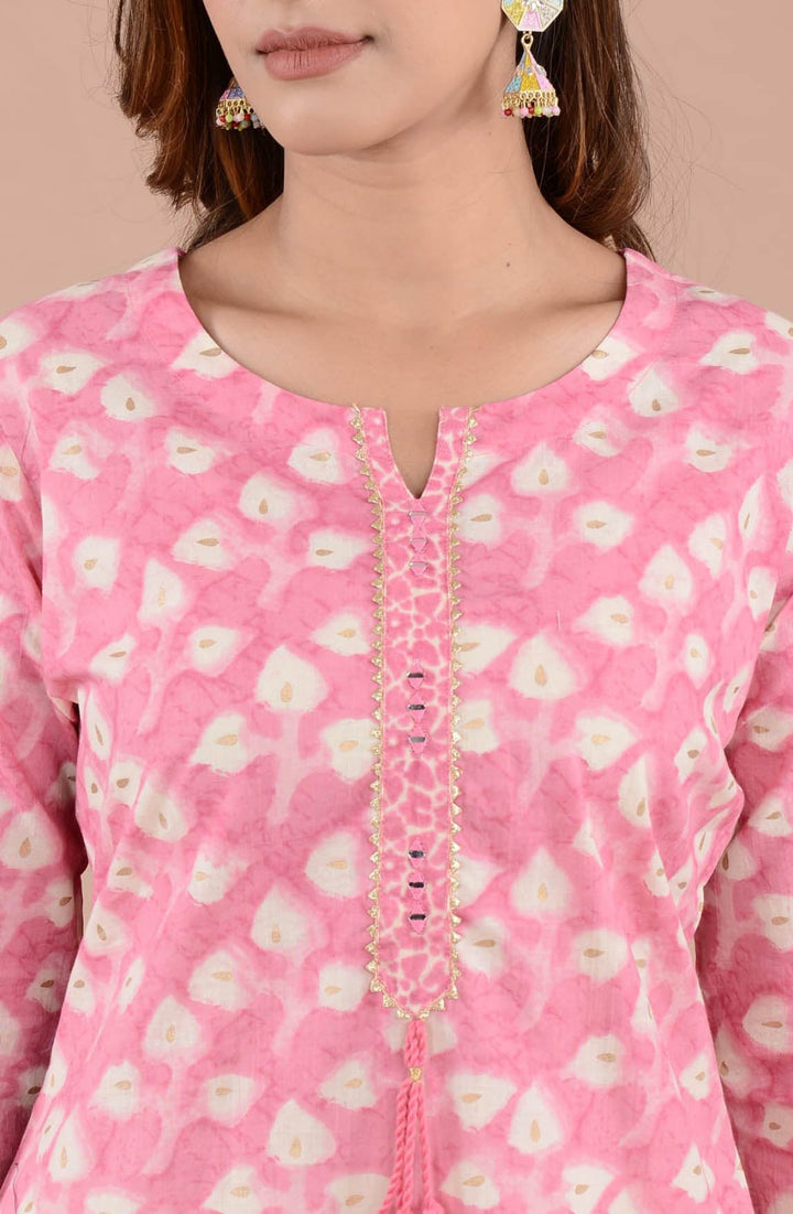 Floral Printed Cotton Kurta With Pants &amp; Dupatta