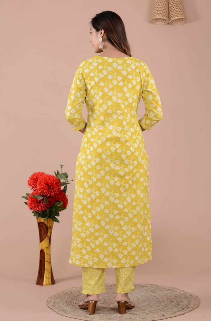 Floral Printed Cotton Kurta With Pants &amp; Dupatta